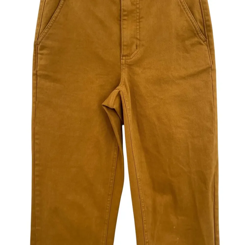 Everlane The Straight Leg Crop Pants Cotton Golden Brown Yellow Size 00‎